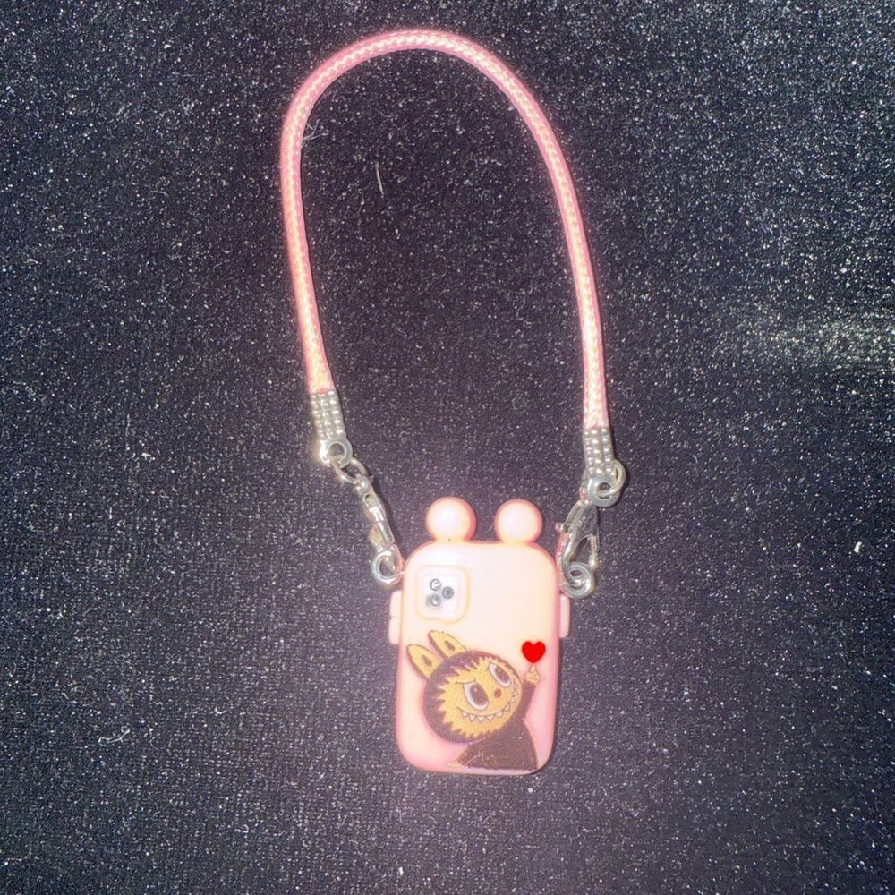 New  Pink labubu  Print cell Phone crossbody / charm